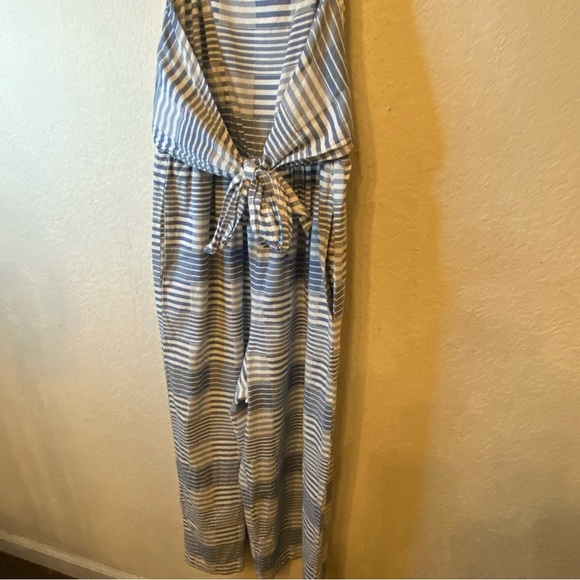 Lovestitch Wide Leg Striped Boho Romper Jumpsuit w/Front Tie Pockets 100% Cotton - Picture 7 of 15